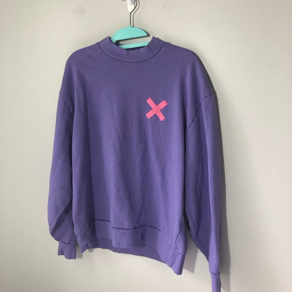 Collusion womens M upside down purple pink crewneck pullover sweatshirt casual